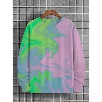 Толстовка для мужчин, пуловер, свободные футболки с круглым вырезом, модные футболки с длинным рукавом, мужские толстовки с принтом в стиле 3D Tie Dye S