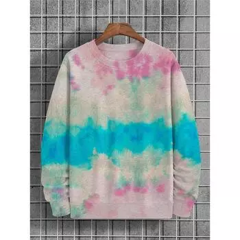 Толстовка для мужчин, пуловер, свободные футболки с круглым вырезом, модные футболки с длинным рукавом, мужские толстовки с принтом в стиле 3D Tie Dye S