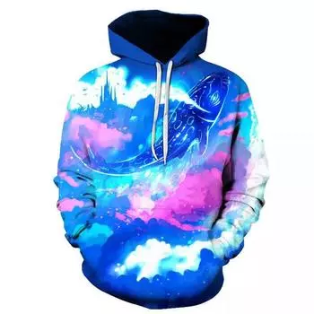 Толстовка для пар с животным узором, пуловер с капюшоном, женские и мужские свободные карманные повседневные толстовки с 3D цифровой печатью S