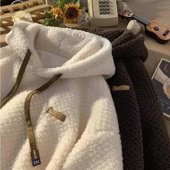 Толстовка для женщин из хлопка и плюша, свободная, большого размера, флисовая, утолщенная, удобная, с капюшоном, повседневная, с капюшоном, с капюшоном M белый