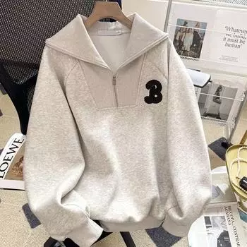 Толстовка для женщин из хлопка, свободная, большого размера, с V-образным вырезом, удобная повседневная, свитшот M белый