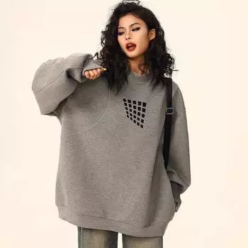 Толстовка для женщин из хлопка, свободная, большого размера, утолщенная, удобная, с круглым вырезом, повседневная, свитшот M серый