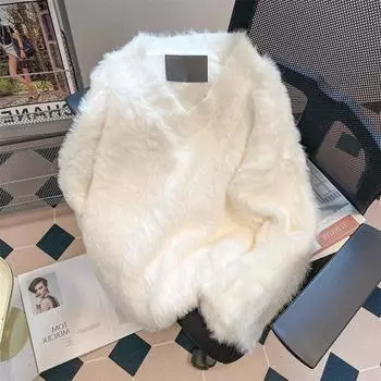 Толстовка для женщин из хлопка, свободного покроя, большого размера, из флиса, утолщенная, удобная, с V-образным вырезом, повседневная, свитшот S белый