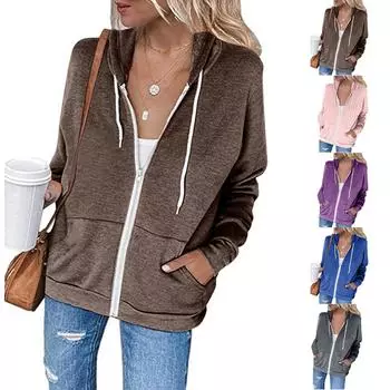 Толстовка для женщин, легкая куртка на молнии, плюс размер, толстовка с капюшоном и длинными рукавами, облегающее базовое тонкое пальто на шнуровке L синий