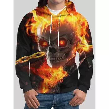 Толстовка Fire Head осень-зима с 3D-принтом для мужчин, толстовка с капюшоном на Хэллоуин, рождественский узор, модная спортивная одежда, пуловеры с длинными рукавами S