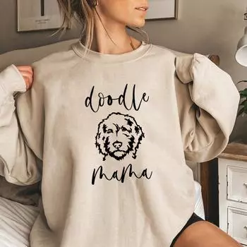 Толстовка Golden Doodle Mama, толстовки с круглым вырезом Doodle Mom, женские толстовки с графическим принтом, пуловеры с длинным рукавом, подарок для любителей собак S чёрный