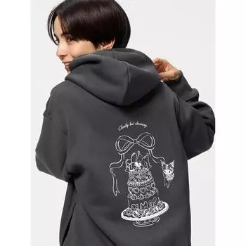 Толстовка Gu By Uniqlo с капюшоном большого размера на молнии с персонажами Sanrio 08 DARK GRAY/S