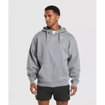 Толстовка Gymshark Crest Oversize на молнии, угольно-серая меланжевая A5a9t Gbfh 3XL