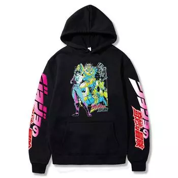 Толстовка Harajuku JoJo Bizarre Adventure, японское популярное аниме, мужская/женская толстовка с длинными рукавами, топы с героями мультфильмов, винтажная одежда в стиле хип-хоп S чёрный