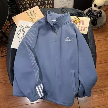 Толстовка High Street для мужчин и женщин в гонконгском стиле с воротником-стойкой, корейская модная повседневная спортивная куртка большого размера для любителей моды XXL чёрный