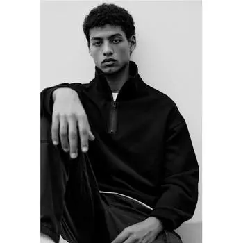 Толстовка HM Loose Fit Zip Detail, черная XS