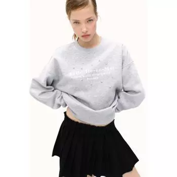Толстовка HM oversize с дизайном светло-серый меланж со стразами