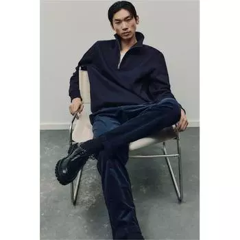 Толстовка HM Regular Fit с молнией и отделкой темно-синего цвета
