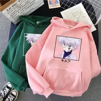 Толстовка Hunter X Hunter Killua, японская толстовка в стиле Харадзюку, повседневная толстовка с длинными рукавами и длинными рукавами из мультфильма S чёрный