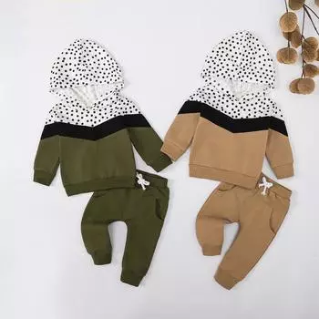 Толстовка и штаны для маленьких мальчиков, комплект из двух предметов, лоскутный цветной пуловер, однотонные брюки, комплект детской одежды 110