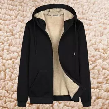 Толстовка из флиса из овечьей шерсти для мужчин, осень-зима, утолщенная флисовая подкладка, свободный крой, модные куртки-кардиганы с капюшоном M чёрный