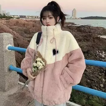 Толстовка из овечьей шерсти для девочек, новая осенне-зимняя одежда для учеников младших и старших классов, меховая стеганая куртка. S