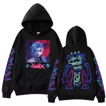 Толстовка Jinx Arcane с капюшоном Горячая аниме-мужчины Женщины Пуловеры Топы Оверсайз Одежда Уличная одежда Harajuku Толстовка Поклонники Подарочные топы Толстовки и свитшоты Мужская S