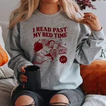 Толстовка книжного клуба, толстовка для чтения в ночное время, женский свитер книжного клуба, повседневный свитер с длинным рукавом, толстовка с круглым вырезом и капюшоном для любителей книг S серый