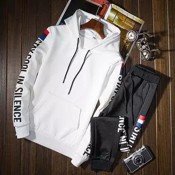 Толстовка, костюм, мужская студенческая одежда, подростковая мужская повседневная спортивная одежда для средней школы и старшей школы с капюшоном XXXXL белый