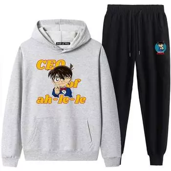 Толстовка, леггинсы, комплект с капюшоном из японского комикса «Детектив Конан», мужской и женский плюшевый и утолщенный комплект из двух предметов S