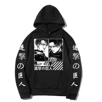 Толстовка Levi Ackerman с графическим принтом и капюшоном Attack On Titan в стиле аниме для мужчин и женщин, толстовки с капюшоном, свободная уличная толстовка Harajuku XS чёрный/белый