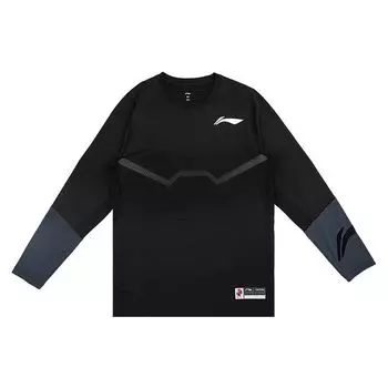 Толстовка Li Ning CBA с длинным рукавом и полосатым логотипом, однотонная, с круглым вырезом, сезон 22-23, мужская, черная ATLS131-1 XL