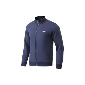 Толстовка Li Ning Training Series с длинным рукавом и однотонным логотипом на молнии, мужская толстовка темно-синего цвета AWDR013-4 XL