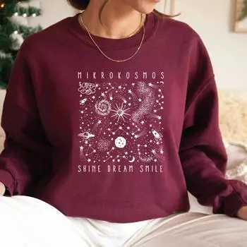 Толстовка Mikrokosmos Shine Dream Smile Толстовка Twinkling Starlight Hoodie Мужские и женские толстовки с круглым вырезом Kpop Music Merch S бордовый