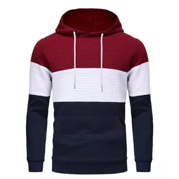 Толстовка мужская большая с капюшоном, клетчатая, с цветными блоками, ретро-жаккардовая, повседневная, спортивная толстовка для мужчин, толстовки и свитшоты (Мужской) S