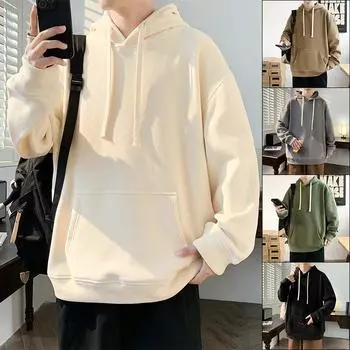 Толстовка мужская модная брендовая куртка с капюшоном весна и осень новый свободный бархатный пуловер топ для подростков и студентов универсальный M