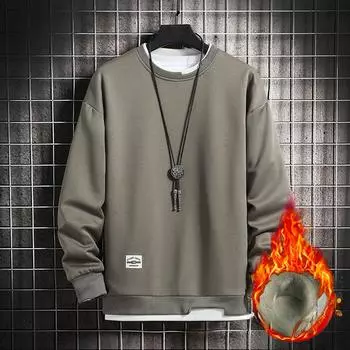 Толстовка мужская осенне-зимняя бархатная футболка с длинными рукавами мужская подростковая поддельная двухкомпонентная круглая горловина повседневная толстовка топы для мужчин M