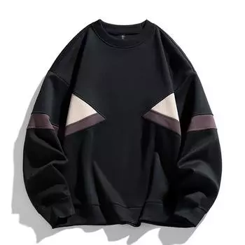 Толстовка Мужская Повседневная Универсальная Футболка с Длинным Рукавом Мужская Толстовка Круглый Вырез Пуловер Базовая Рубашка Мужская XXXL чёрный