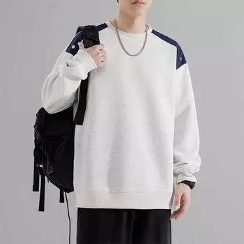 Толстовка мужская пуловер мужская весна и осень новая универсальная круглая горловина внутренняя многослойная рубашка спортивная повседневная куртка для мужчин S