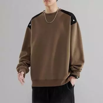 Толстовка мужская пуловер мужская весна и осень новая универсальная круглая горловина внутренняя многослойная рубашка спортивная повседневная куртка для мужчин S