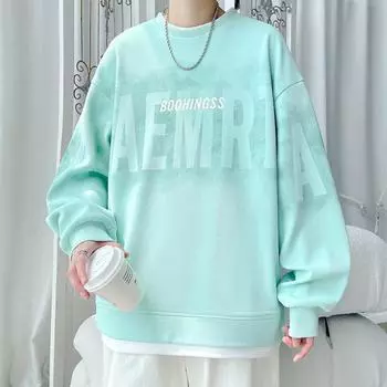 Толстовка мужская пуловер весна и осень мужская одежда с круглым вырезом и длинными рукавами топы для подростков и студентов низ поддельные двухкомпонентные мужские вещи M