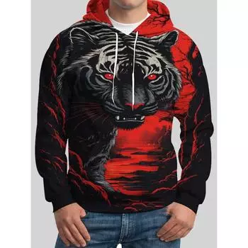 Толстовка мужская с капюшоном с принтом льва 3D, повседневная, осень-зима, пуловер с изображением животного и волка, с капюшоном, длинный рукав, модная спортивная толстовка S