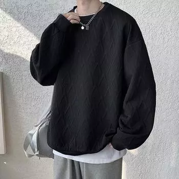 Толстовка мужская весенне-осенняя жаккардовая с круглым вырезом и длинными рукавами, свободная повседневная куртка M белый