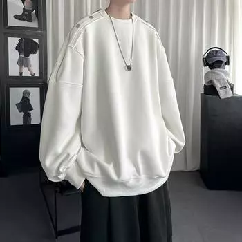 Толстовка мужская весна и осень новая круглая горловина молодежная повседневная куртка модная свободная рубашка мужской топ M