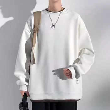 Толстовка мужская весна и осень новая свободная поддельная двухкомпонентная куртка с круглым вырезом мужская нижняя рубашка повседневный универсальный топ M