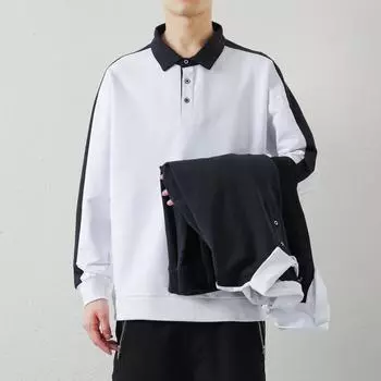 Толстовка мужская весна новая нижняя часть верхняя часть рубашка поло воротник длинный рукав куртка мужская весна и осень M