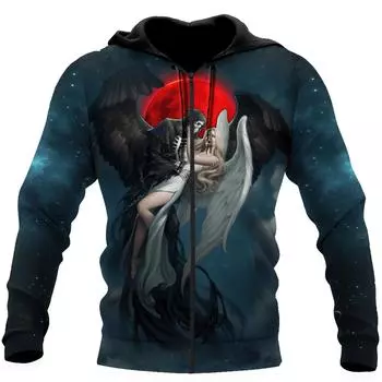 Толстовка мужская женская Скелет Ангел Демон 3D печать мужские толстовки на молнии повседневная уличная одежда осень оверсайз с капюшоном в стиле Харадзюку M
