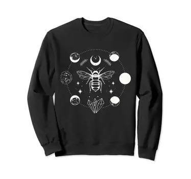 Толстовка Mystical Bee Magical Moon Phase Witch Goth Cottage Core чёрный