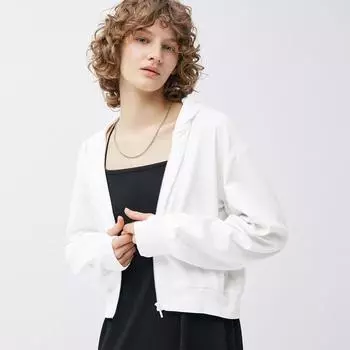 Gu By Uniqlo Uv Cut Толстовка с капюшоном на молнии с длинным рукавом 01 OFF WHITE/XS