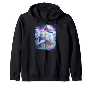 Толстовка на молнии с изображением космических лазерных лучей и глаз Galaxy Shark, Shark. чёрный
