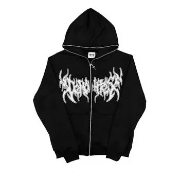 Толстовка на молнии в стиле гранж, уличная одежда, толстовки с длинными рукавами и принтом букв, готический панк Y2k, осенне-зимняя женская толстовка с капюшоном, женские топы S