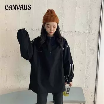 Толстовка на молнии женская большого размера весна-осень полосатый топ с длинными рукавами M чёрный