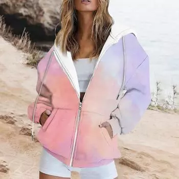 Толстовка на молнии, женские толстовки с длинными рукавами, осенние наряды, большие толстовки с капюшоном, повседневные модные куртки L светло-фиолетовый
