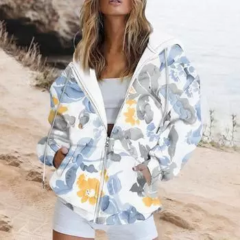 Толстовка на молнии, женские толстовки с длинными рукавами, осенние наряды, большие толстовки с капюшоном, повседневные модные куртки L синий