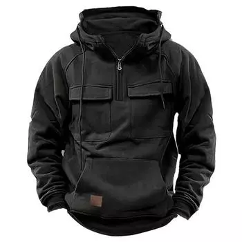 Толстовка на шнурке, сплошной цвет, свободные карманы, длинный рукав, большой накладной карман, половина молнии, эластичная манжета 3XL синий